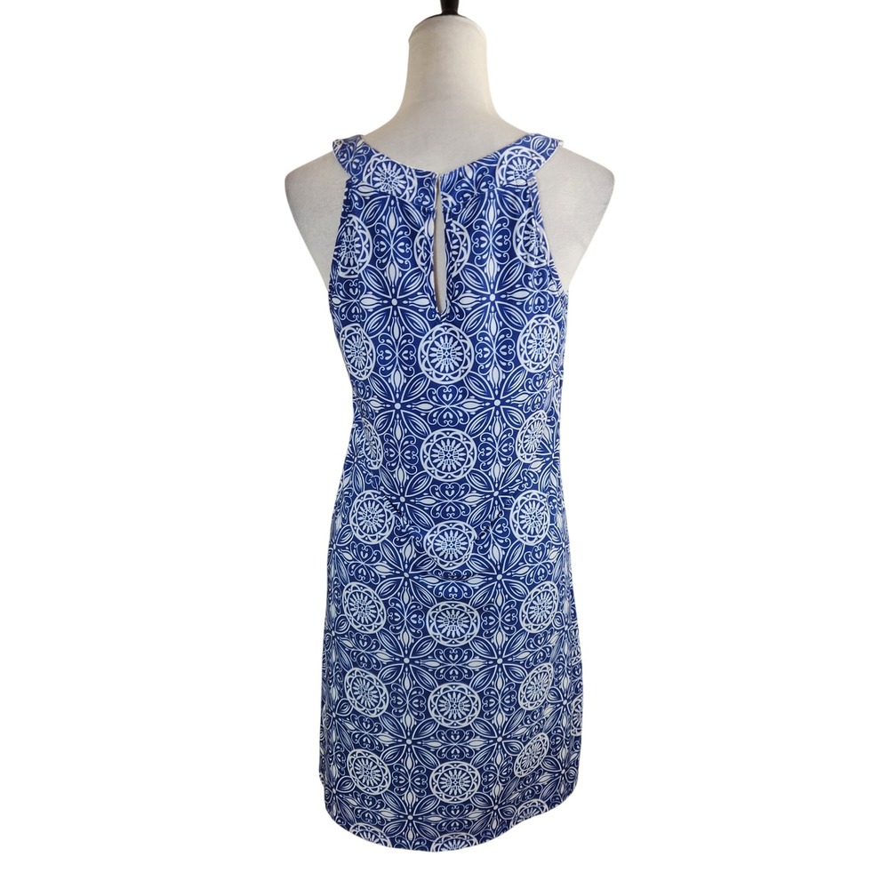 Ava Lynn Blue White Geometric Medallion Halter Neck Shift Dress Size M Peru
